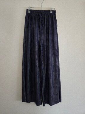 Cocoya Shiny Pleated Pants Navy